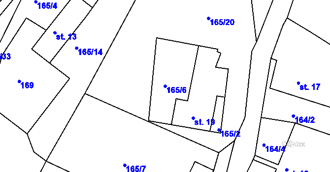 Parcela st. 165/6 v KÚ Křeptov, Katastrální mapa