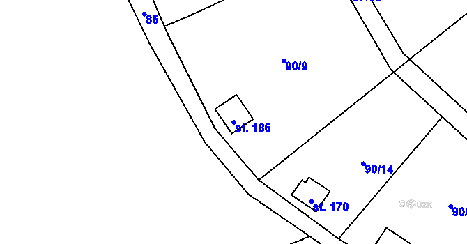 Parcela st. 186 v KÚ Běleč nad Orlicí, Katastrální mapa