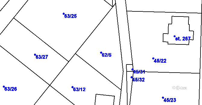 Parcela st. 62/5 v KÚ Běleč nad Orlicí, Katastrální mapa