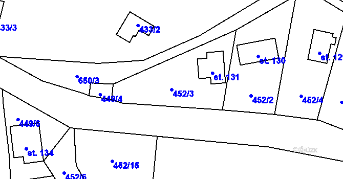 Parcela st. 452/3 v KÚ Běleč nad Orlicí, Katastrální mapa