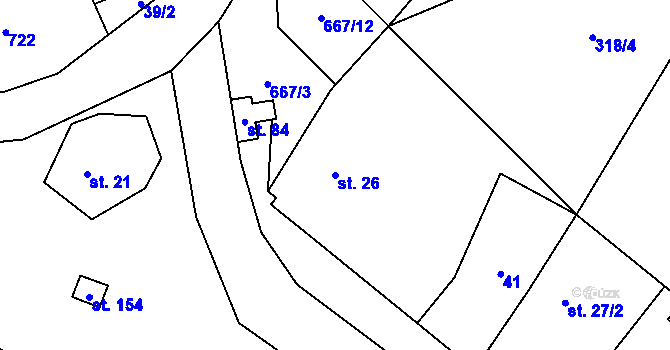 Parcela st. 26 v KÚ Bělečko, Katastrální mapa