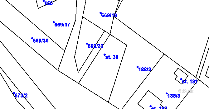 Parcela st. 38 v KÚ Bělečko, Katastrální mapa