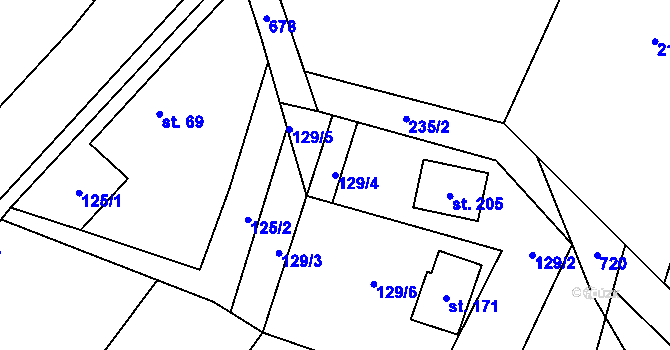 Parcela st. 129/4 v KÚ Bělečko, Katastrální mapa