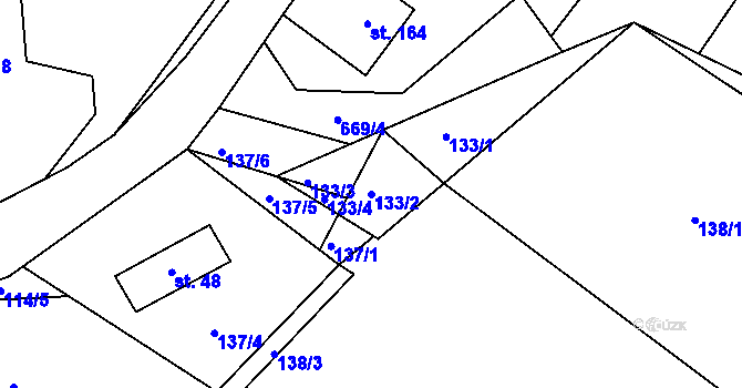Parcela st. 133/2 v KÚ Bělečko, Katastrální mapa