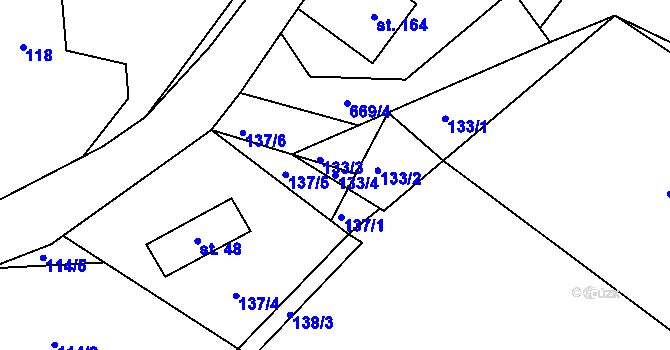 Parcela st. 133/4 v KÚ Bělečko, Katastrální mapa