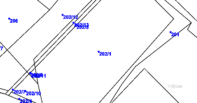 Parcela st. 202/1 v KÚ Bělečko, Katastrální mapa