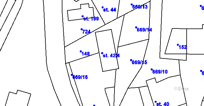 Parcela st. 42/4 v KÚ Bělečko, Katastrální mapa