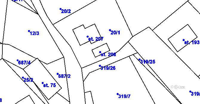 Parcela st. 208 v KÚ Bělečko, Katastrální mapa
