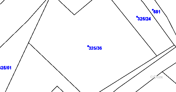 Parcela st. 325/36 v KÚ Bělečko, Katastrální mapa