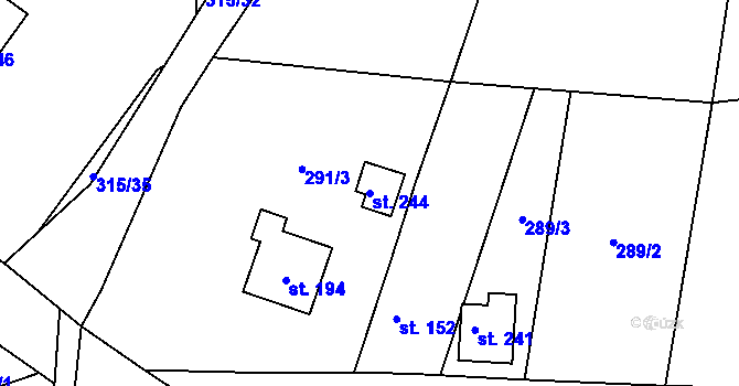 Parcela st. 244 v KÚ Bělečko, Katastrální mapa