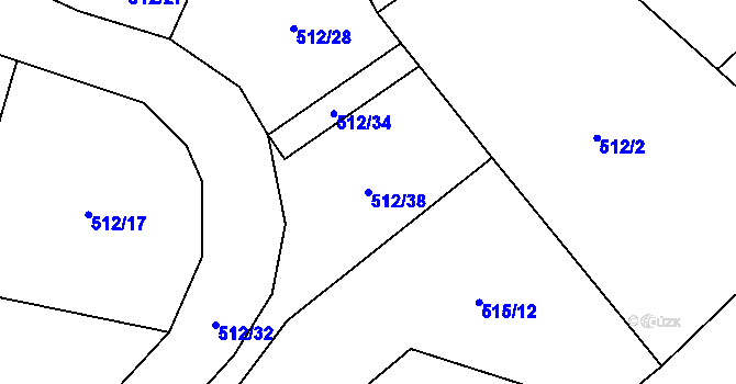 Parcela st. 512/38 v KÚ Bělečko, Katastrální mapa