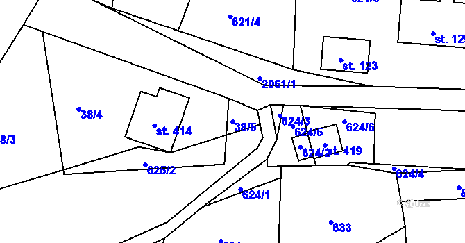 Parcela st. 38/5 v KÚ Bělice, Katastrální mapa