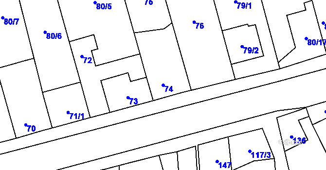 Parcela st. 74 v KÚ Bělkovice, Katastrální mapa