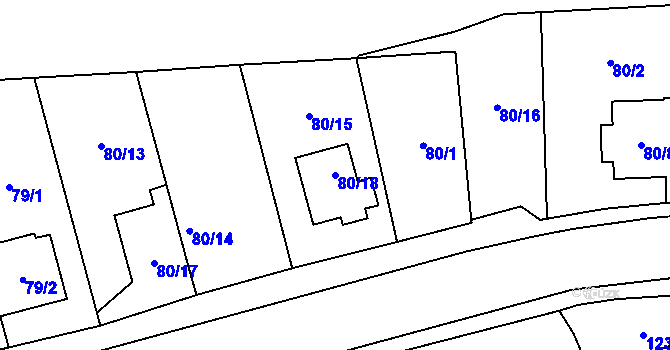 Parcela st. 80/18 v KÚ Bělkovice, Katastrální mapa