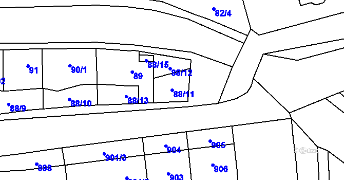 Parcela st. 88/11 v KÚ Bělkovice, Katastrální mapa