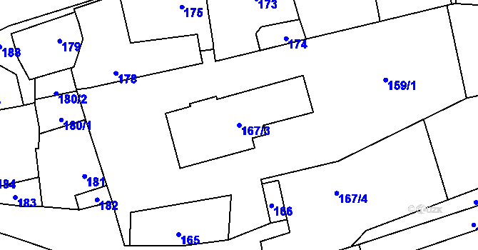 Parcela st. 167/3 v KÚ Bělkovice, Katastrální mapa