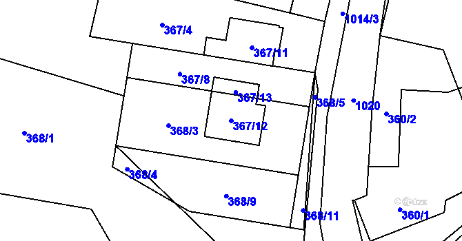 Parcela st. 367/12 v KÚ Bělkovice, Katastrální mapa