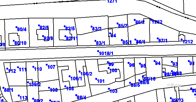 Parcela st. 1018/1 v KÚ Bělkovice, Katastrální mapa