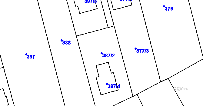 Parcela st. 387/2 v KÚ Bělkovice, Katastrální mapa