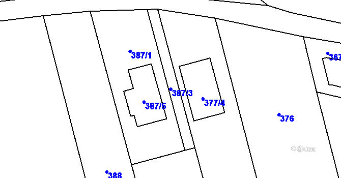 Parcela st. 387/3 v KÚ Bělkovice, Katastrální mapa
