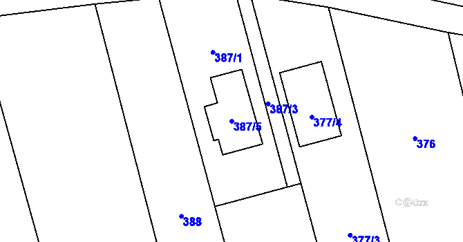 Parcela st. 387/5 v KÚ Bělkovice, Katastrální mapa