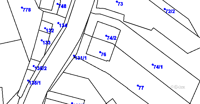 Parcela st. 76 v KÚ Lašťany, Katastrální mapa