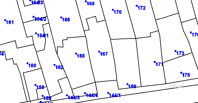 Parcela st. 167 v KÚ Lašťany, Katastrální mapa