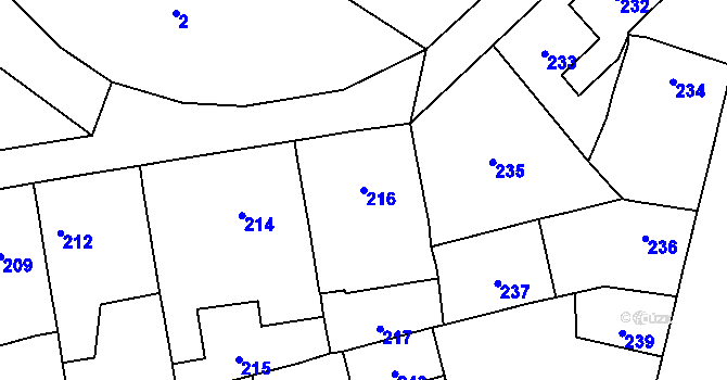 Parcela st. 216 v KÚ Lašťany, Katastrální mapa