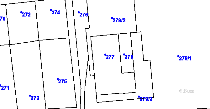 Parcela st. 277 v KÚ Lašťany, Katastrální mapa