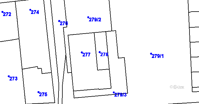 Parcela st. 278 v KÚ Lašťany, Katastrální mapa
