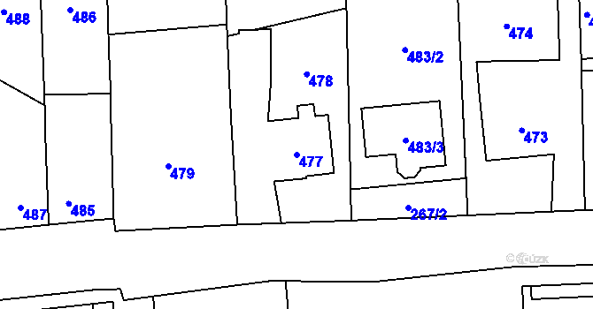 Parcela st. 477 v KÚ Lašťany, Katastrální mapa