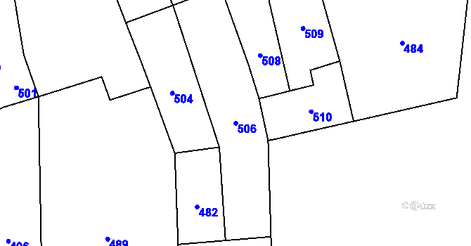 Parcela st. 506 v KÚ Lašťany, Katastrální mapa