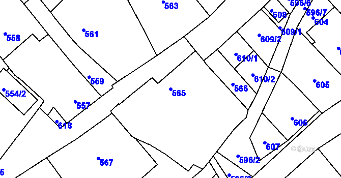 Parcela st. 565 v KÚ Lašťany, Katastrální mapa