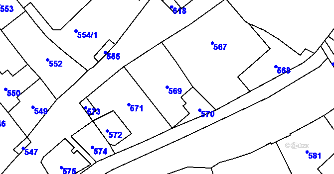 Parcela st. 569 v KÚ Lašťany, Katastrální mapa