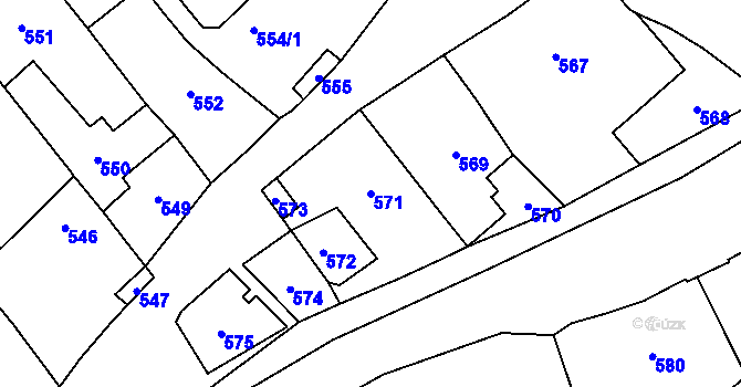 Parcela st. 571 v KÚ Lašťany, Katastrální mapa