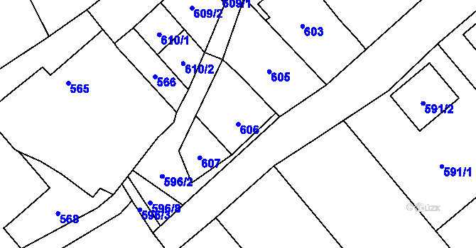 Parcela st. 606 v KÚ Lašťany, Katastrální mapa