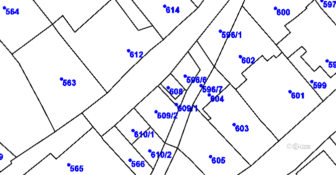 Parcela st. 608 v KÚ Lašťany, Katastrální mapa