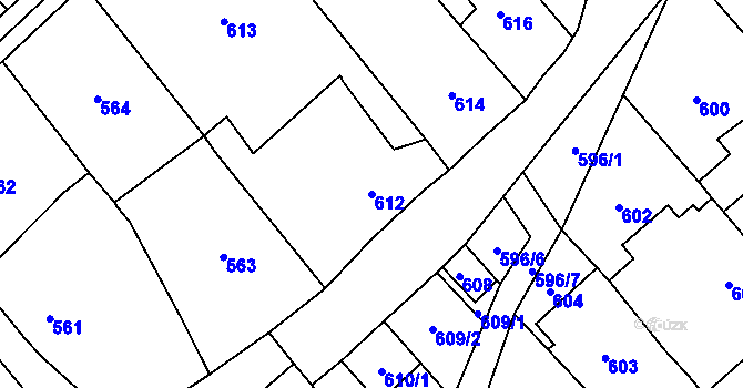 Parcela st. 612 v KÚ Lašťany, Katastrální mapa