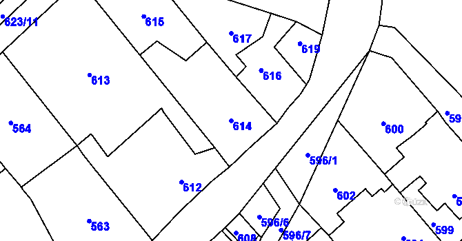 Parcela st. 614 v KÚ Lašťany, Katastrální mapa