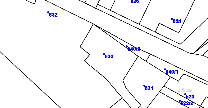 Parcela st. 630 v KÚ Lašťany, Katastrální mapa