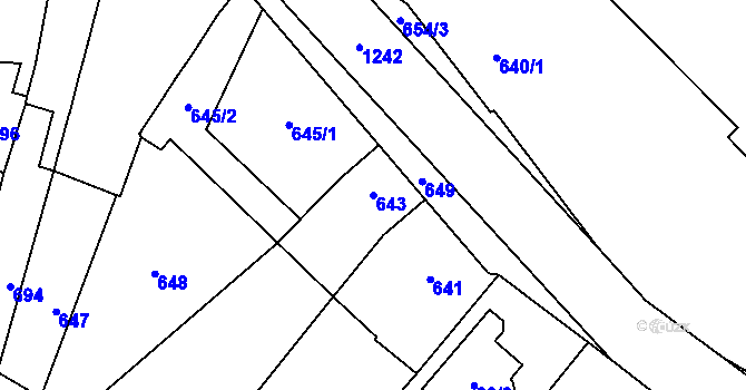 Parcela st. 643 v KÚ Lašťany, Katastrální mapa