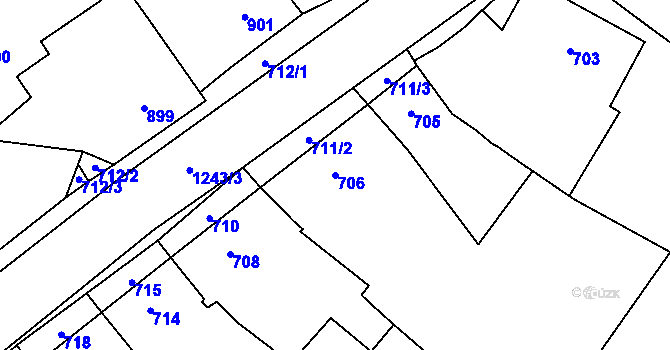 Parcela st. 706 v KÚ Lašťany, Katastrální mapa