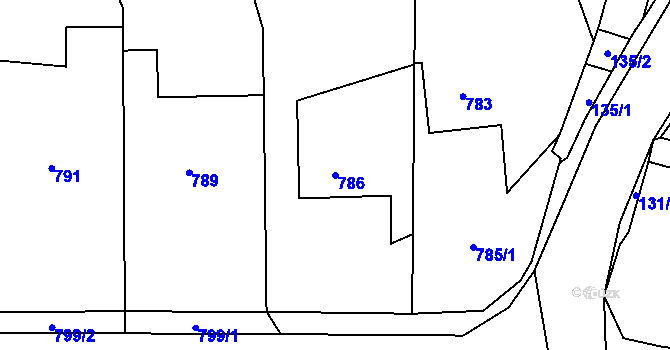 Parcela st. 786 v KÚ Lašťany, Katastrální mapa