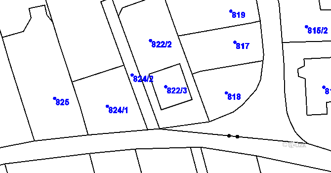 Parcela st. 822/3 v KÚ Lašťany, Katastrální mapa