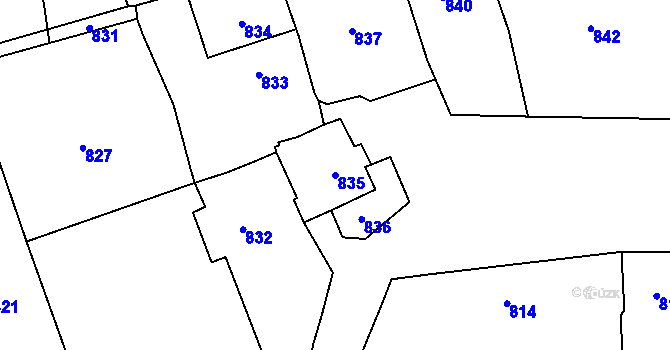 Parcela st. 835 v KÚ Lašťany, Katastrální mapa