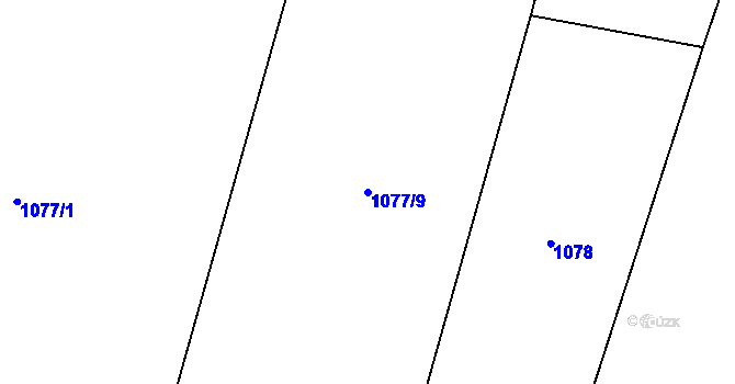 Parcela st. 1077/9 v KÚ Lašťany, Katastrální mapa