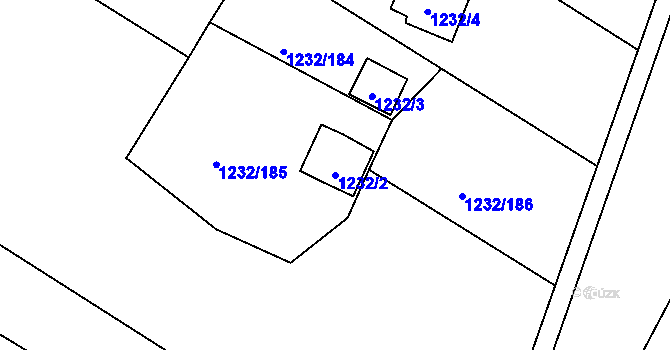 Parcela st. 1232/2 v KÚ Lašťany, Katastrální mapa