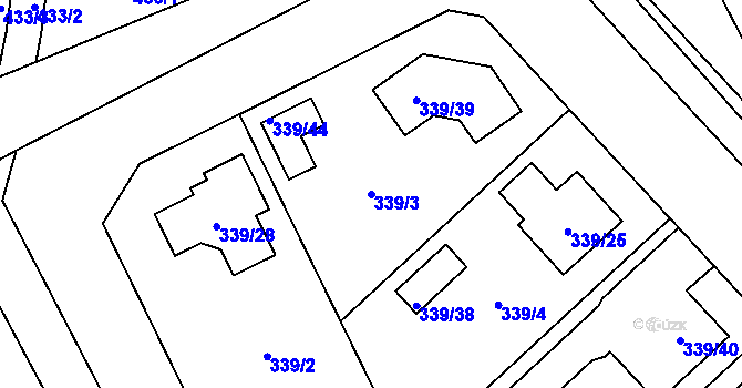 Parcela st. 339/3 v KÚ Lašťany, Katastrální mapa