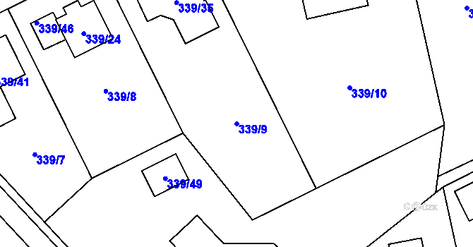 Parcela st. 339/9 v KÚ Lašťany, Katastrální mapa