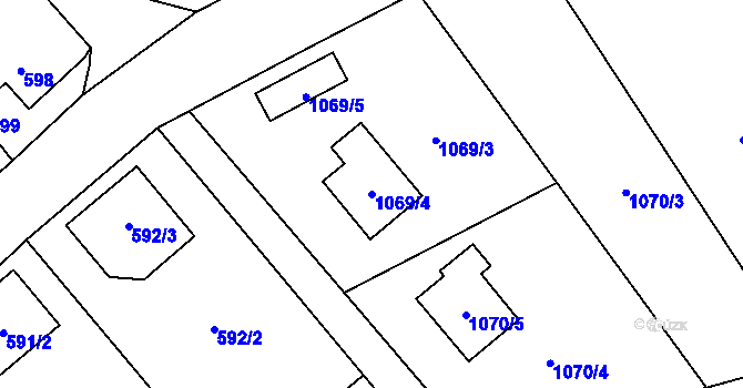 Parcela st. 1069/4 v KÚ Lašťany, Katastrální mapa